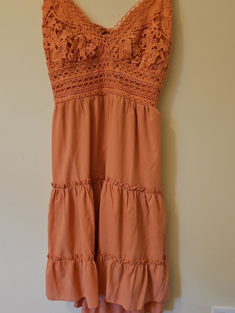 Peach/Pink M Crochet-Detail Tiered Midi Dress